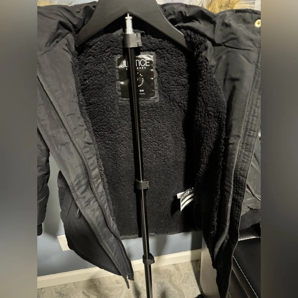 Justice Black Jacket with Faux Fur Lining